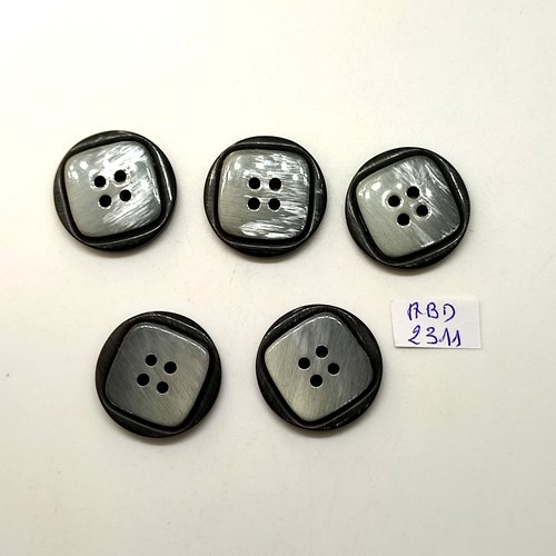 5 boutons en résine gris - 26mm - abd2311