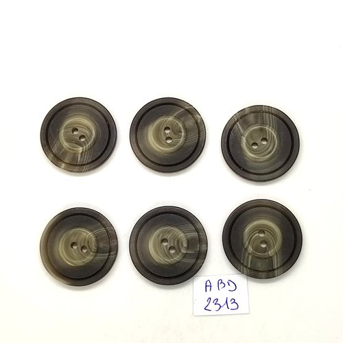 6 boutons en résine gris - 25mm - abd2313