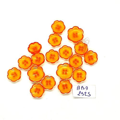 18 boutons en résine orange - fleur - 14mm et 12mm - abd2325