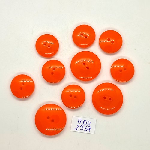 10 boutons en résine orange - 23mm et 18mm - abd2357
