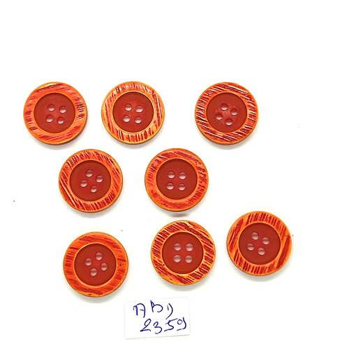 8 boutons en résine marron et orange - 18mm - abd2359