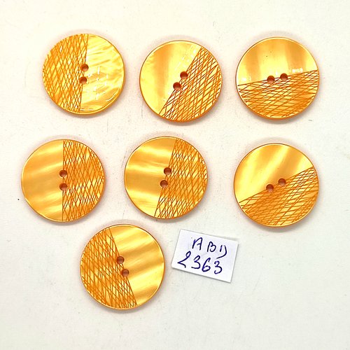7 boutons en résine orange - 23mm - abd2363