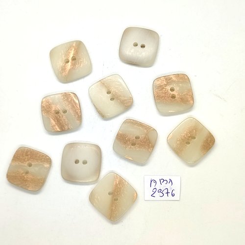 17 boutons en résine beige clair et doré - 12x12mm - abd2378