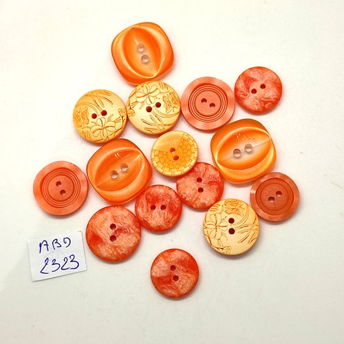 15 boutons en résine orange - taille et modèle différent - abd2323