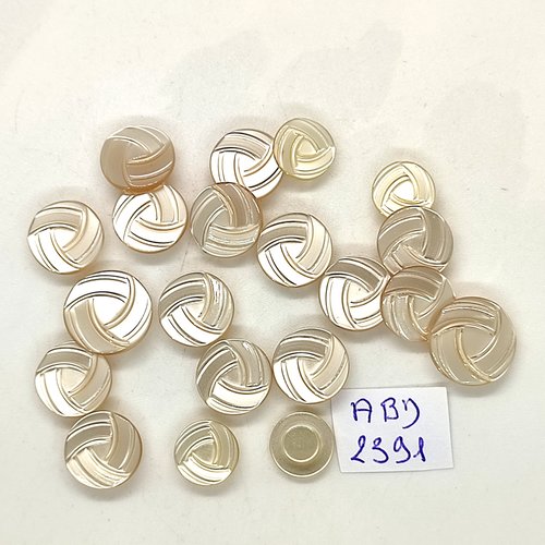 20 boutons en résine beige clair - 14mm - 12mm et 10mm - abd2391