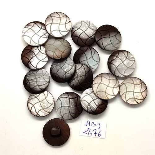 17 boutons en résine marron et gris - 18mm - abd2476