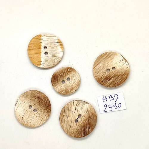 5 boutons en bois marron clair - 22mm et 18mm - abd2390
