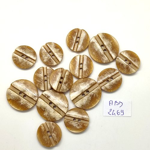 14 boutons en résine beige - 23mm et 18mm - abd2469