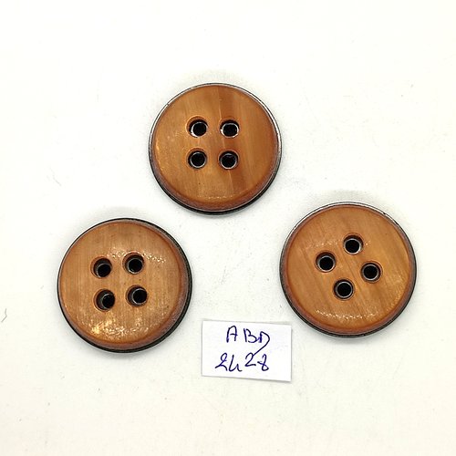 3 boutons en résine marron et argenté dessous - 28mm - abd2428