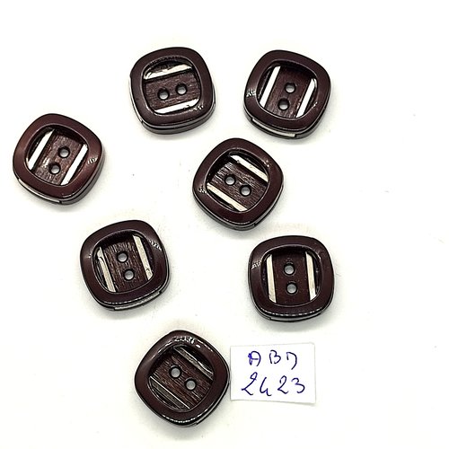7 boutons en résine marron et argenté - 19x19mm - abd2423