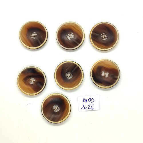 7 boutons en résine marron et blanc cassé - 23mm - abd2426