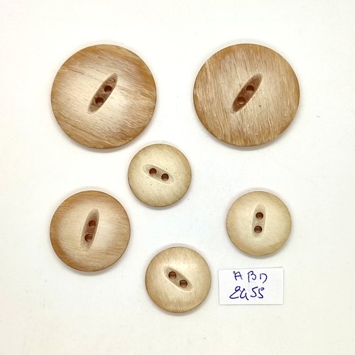 6 boutons en résine beige - 34mm - 25mm et 20mm - abd2455