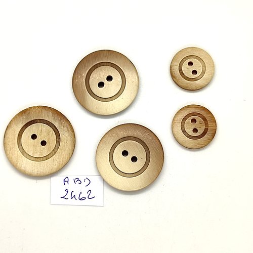 5 boutons en résine beige clair - 27mm et 18mm - abd2462