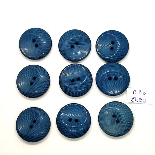 9 boutons en résine bleu - 27mm - abd2490