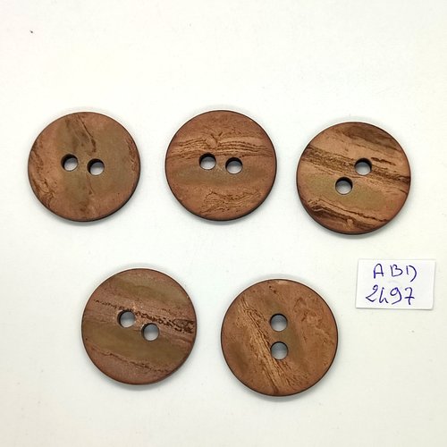 5 boutons en résine marron - 28mm - abd2497