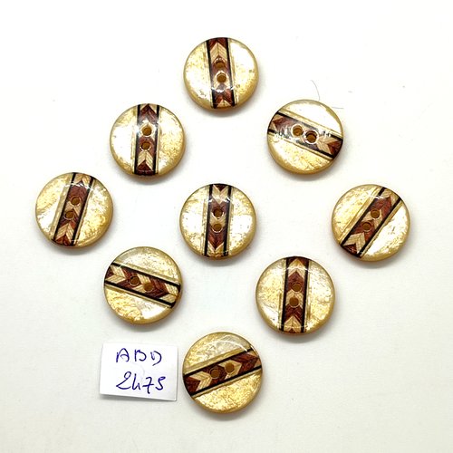 9 boutons en résine beige et marron - 18mm - abd2475