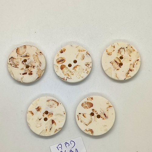 5 boutons en résine blanc cassé - 25mm - abd2491