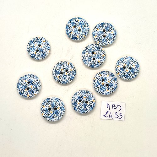 10 boutons fantaisie en résine bleu et blanc - 15mm - abd2433