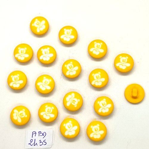 17 boutons fantaisie en résine jaune et ourson blanc - 13mm - abd2435