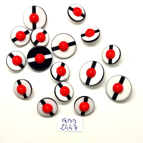 16 boutons fantaisie en résine un béret bleu foncé rouge et blanc - 14mm et 18mm - abd2447