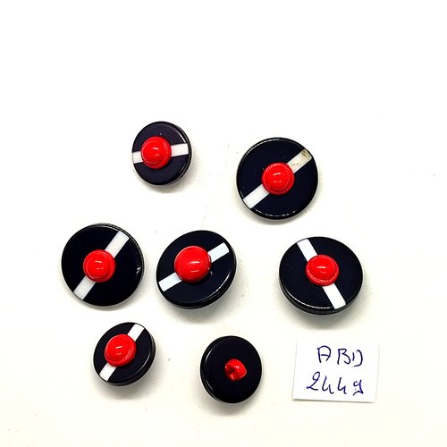 7 boutons fantaisie en résine un béret bleu foncé et rouge - 11mm et 18mm - abd2449