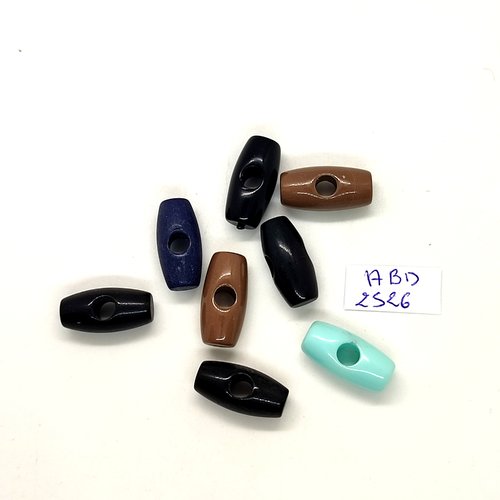 8 boutons brandebourg en résine multicolore - 10x21mm et 9x20mm - abd2526