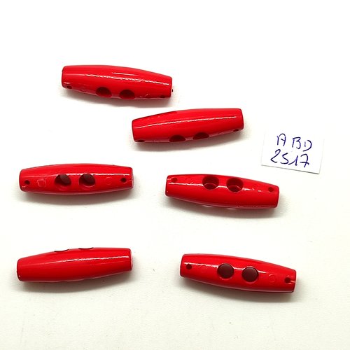 6 boutons brandebourg en résine rouge - 8x30mm - abd2517