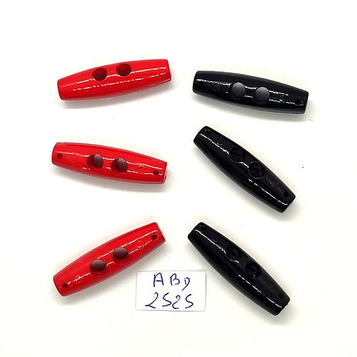 6 boutons brandebourg en résine rouge et noir - 8x30mm - abd2525