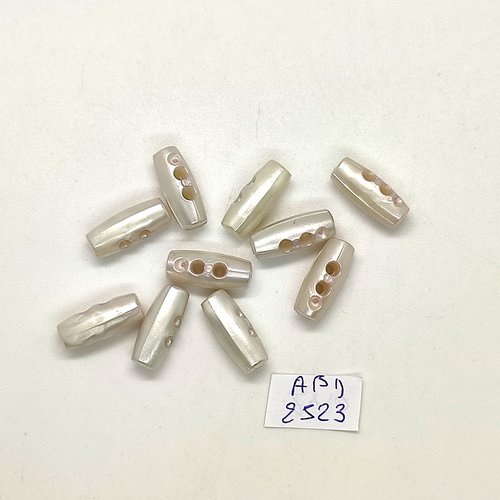 10 boutons brandebourg en résine blanc brillant - 6x12mm - abd2523