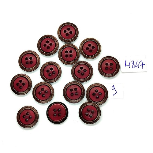15 boutons en résine marron et noir - 14mm - tr4847