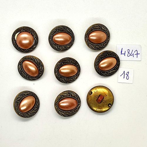 9 boutons en résine doré et marron - 18mm - tr4847