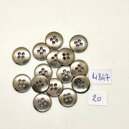 15 boutons en métal argenté - 14mm - tr4847