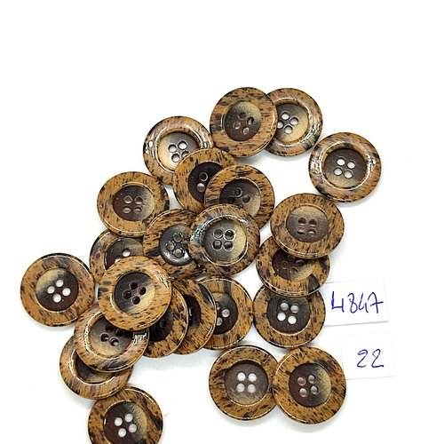25 boutons en résine marron / gris - 18mm - tr4847