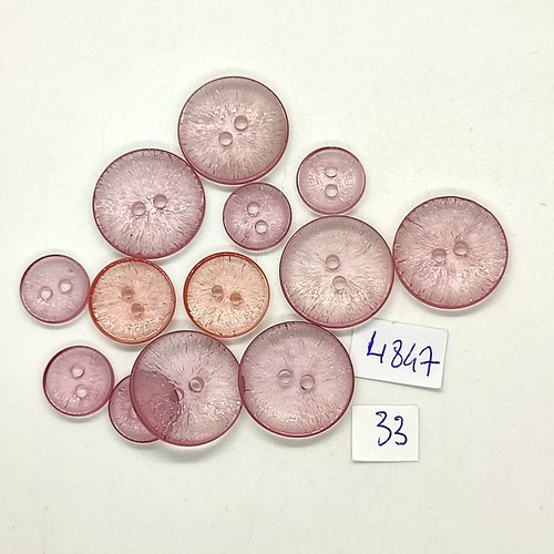 13 boutons en résine lilas clair et rose - 20mm - 15mm et 12mm - tr4847