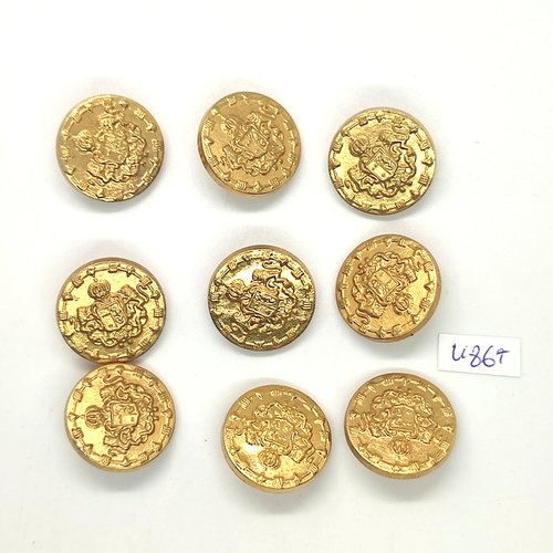 9 boutons en résine doré - 22mm - tr4867