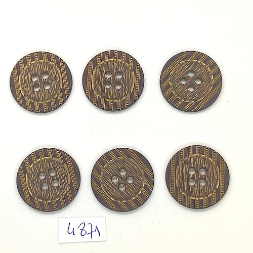 6 boutons en résine doré et marron - 23mm - tr4871