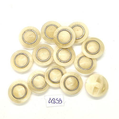 14 boutons en résine beige et argenté - 18mm - tr4859