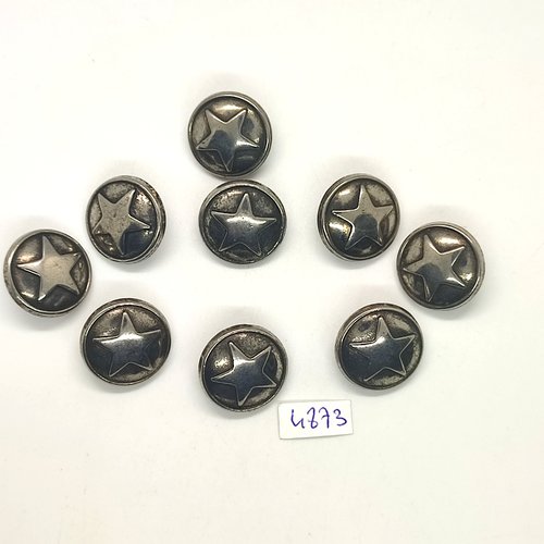 9 boutons en métal argenté - avec une étoile - 20mm - tr4873