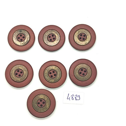 7 boutons en résine marron et bronze - 25mm - tr4889