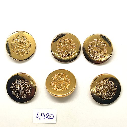 6 boutons en métal doré - 22mm - tr4920
