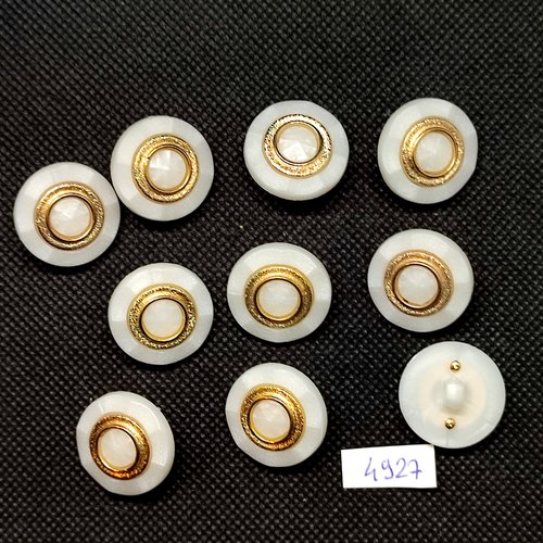 10 boutons en résine blanc cassé et doré - 21mm - tr4927