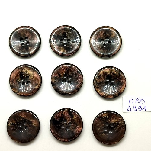 9 boutons en résine marron - 22mm - tr4991