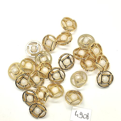 25 boutons en résine doré et blanc - 14mm - tr4908