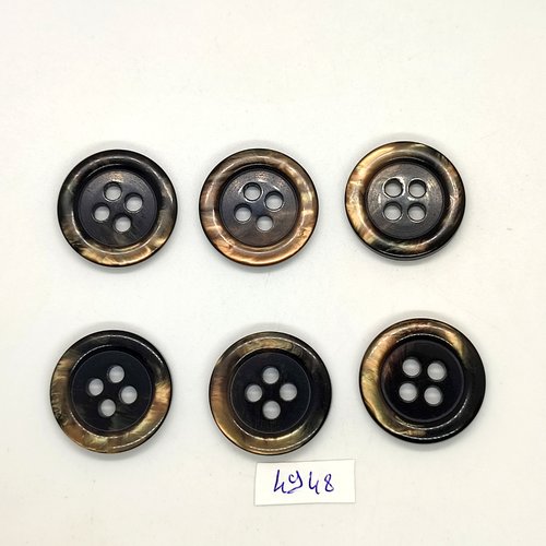 6 boutons en résine gris / marron - 25/26mm - tr4948
