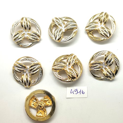 7 boutons en résine doré et blanc - 30mm - tr4916