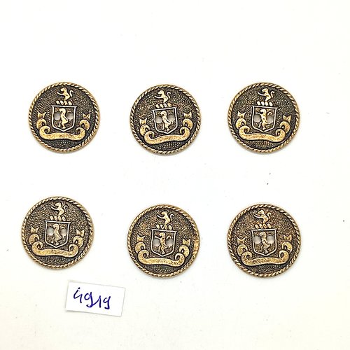 6 boutons en résine doré - 21mm - tr4919