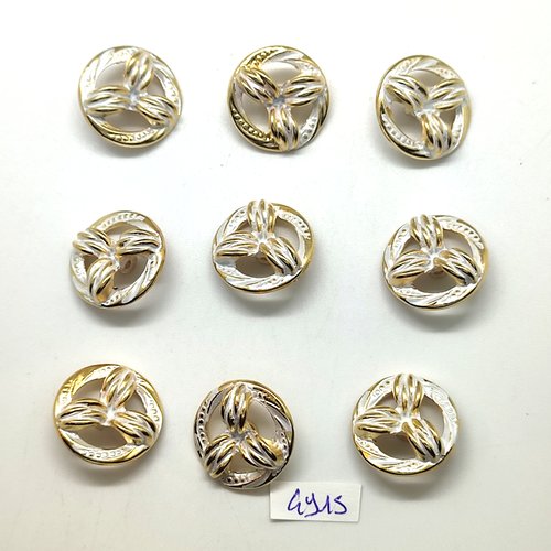 9 boutons en résine doré et blanc - 22mm - tr4915