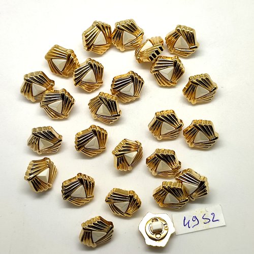 25 boutons en résine doré et blanc - 14mm - tr4952
