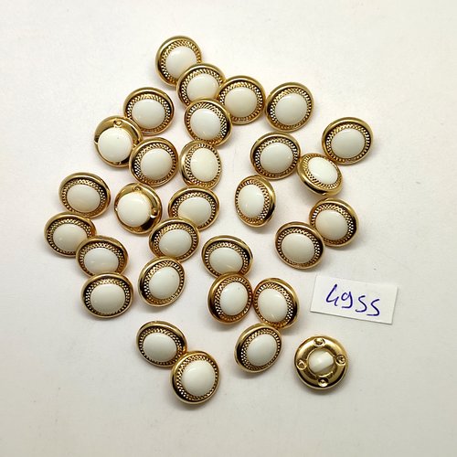 30 boutons en résine doré et blanc - 13mm - tr4955