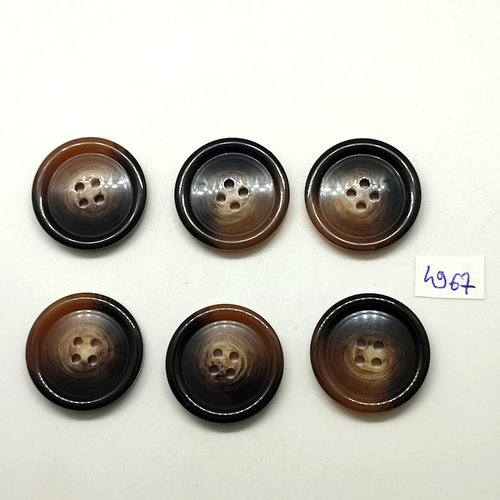 6 boutons en résine marron - 27mm - tr4967
